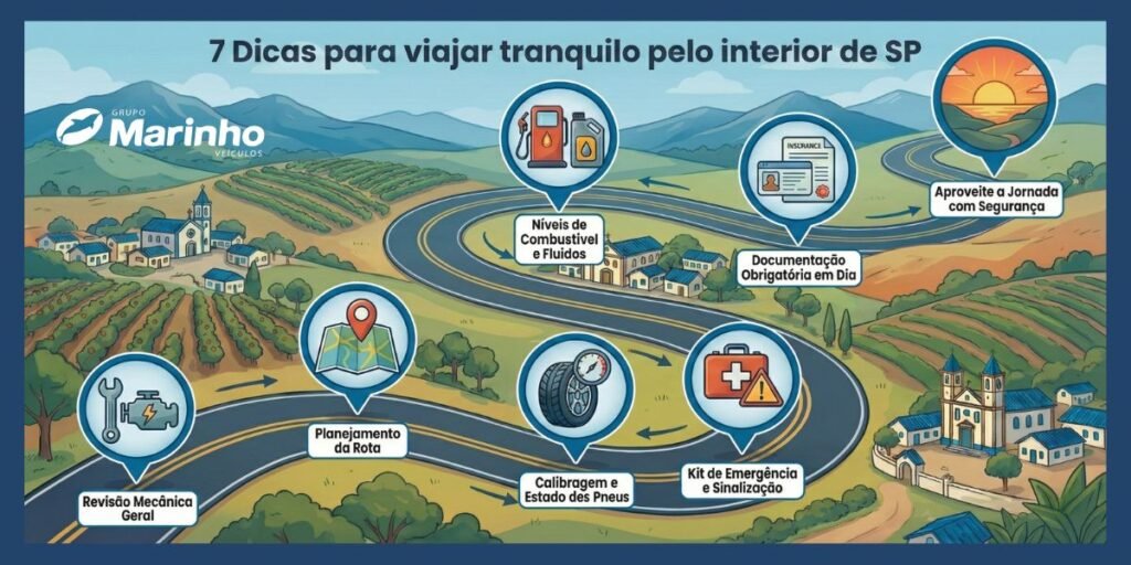 infográfico com dicas de seminovos para viajar pelo interior de SP